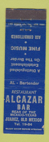 Matchbook Cover - Alcazar Bar Juarez Mexico