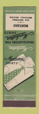 Matchbook Cover - Manhattan Men's Shirts Montano Clothes Mexicali Mexico WEAR
