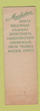 Matchbook Cover - Manhattan Men's Shirts Montano Clothes Mexicali Mexico WEAR