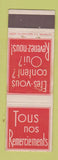 Matchbook Cover - Tous nos Remerciements Belgium