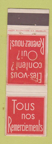 Matchbook Cover - Tous nos Remerciements Belgium