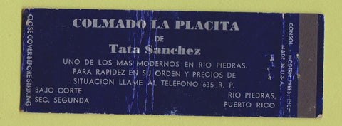 Matchbook Cover - Colmado La Placita Rio Piedras Puerto Rico WEAR