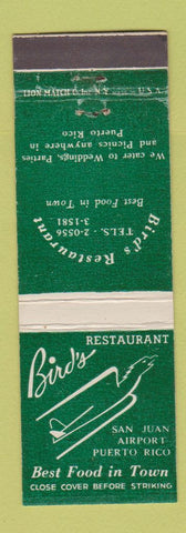Matchbook Cover - Bird's Restaurant San Juan Puerto Rico Airport