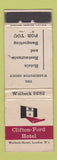 Matchbook Cover - Clifton Ford Hotel London UK England WEAR