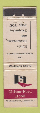 Matchbook Cover - Clifton Ford Hotel London UK England WEAR