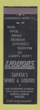 Matchbook Cover - Zapata's Wine Liquors Nuevo Laredo Mexico