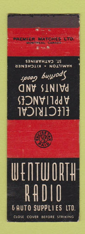 Matchbook Cover - Wentworth Radio Hamilton Kitchener St Catharines ON