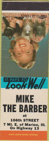 Matchbook Cover - Mike The Barber Marion IL CREASES SAMPLE