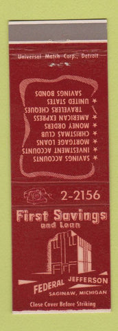 Matchbook Cover - First Savings and Loan Saginaw MI