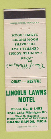 Matchbook Cover - Lincoln Lawns Motel Grand Rapids MI