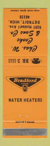 Matchbook Cover - Bradford Water Heaters Chas Cooke Detroit MI