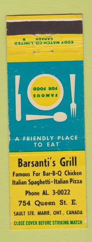 Matchbook Cover - Barsanti's Grill Sault Ste Marie ON