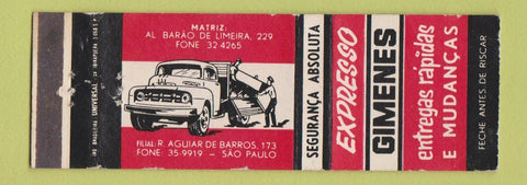 Matchbook Cover - Expresso Gimenes Trucking Sao Paulo Brazil