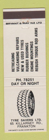 Matchbook Cover - Tyre Savers Frankton New Zealand