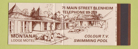Matchbook Cover - Montana Lodge Motel Blenheim New Zealand SAMPLE