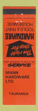 Matchbook Cover - Mann Hardware Tauranga New Zealand