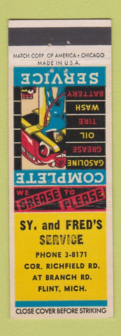 Matchbook Cover - Sy and Fred's Service oil gas Flint MI