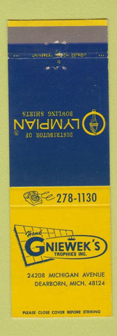 Matchbook Cover - Hank Gniewek's Trophies Dearborn MI