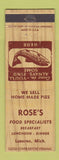 Matchbook Cover - Rose's Restaurant Luzerne MI