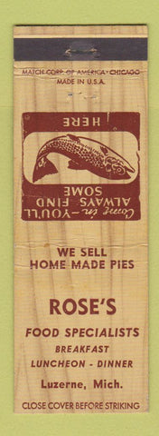 Matchbook Cover - Rose's Restaurant Luzerne MI