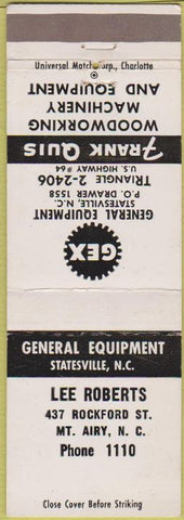 Matchbook Cover - Gex General Equipment Mount Airy NC