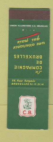 Matchbook Cover - Compagnie de Bruxelles Insurance Belgium Brussels