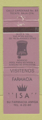Matchbook Cover - Farmacia Isa Tecate Baja Mexico WEAR