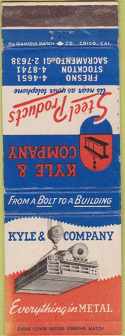 Matchbook Cover - Kyle Co Metal Steel Fresno Stockton Sacramento CA CREASE
