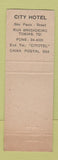 Matchbook Cover - City Hotel Sao Paulo Brazil