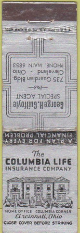Matchbook Cover - Columbia Life Insurance Cleveland OH CREASES