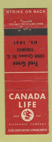 Matchbook Cover - Canada Life Insurance Fred Green Toronto ON WEAR