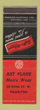 Matchbook Cover - Shiffer Hillman Men's Clothes Art Plank Hamilton ON