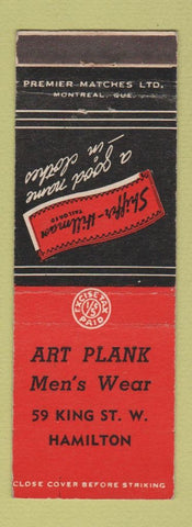 Matchbook Cover - Shiffer Hillman Men's Clothes Art Plank Hamilton ON