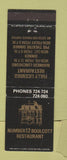 Matchbook Cover - Number 12 Boulcott Restaurant  New Zealand