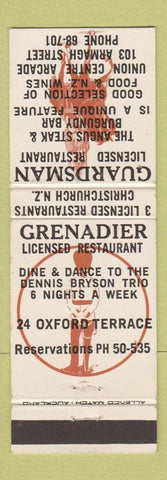 Matchbook Cover - Grenadier Restaurant Guardsman Christchurch New Zealand