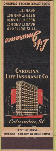 Matchbook Cover - Carolina Life Insurance Columbia SC