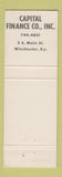 Matchbook Cover - Capital Finance Company Winchester KY