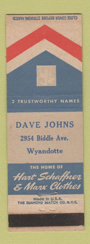 Matchbook Cover - Hart Schaffner Marx Men's Clothes Dave Jones Wyandotte MI