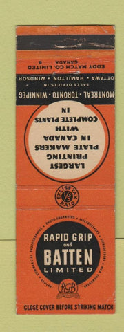 Matchbook Cover - Rapid Grip and Batten Printing Plates Montreal Toronto