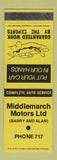 Matchbook Cover - Middlemarch Motors New Zealand
