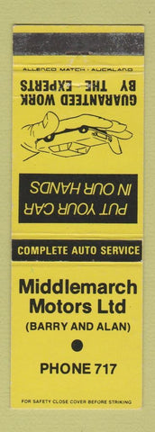 Matchbook Cover - Middlemarch Motors New Zealand