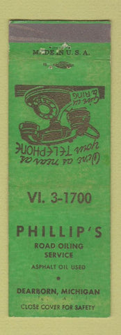 Matchbook Cover - Phillips Road Oiling Service Dearborn MI WEAR