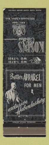 Matchbook Cover - Kosins Catering Detroit MI