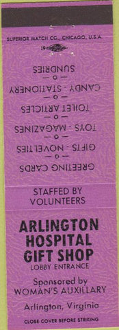 Matchbook Cover - Arlington Hospital Gift Shop Arlington VA purple