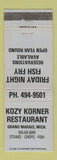 Matchbook Cover - Kozy Korner Restaurant Grand Marais MI