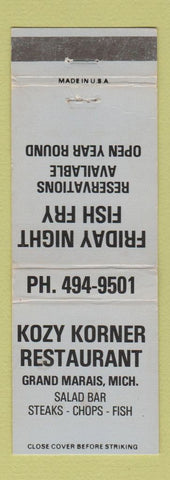 Matchbook Cover - Kozy Korner Restaurant Grand Marais MI