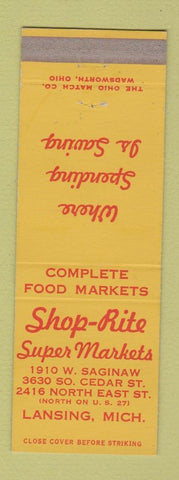 Matchbook Cover - Shop Rite Super Markets Grocery Lansing MI