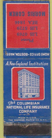 Matchbook Cover - Columbia Life Insurance Morris Cohen