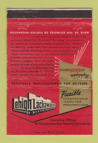 Matchbook Cover - Lehigh Lackawanna Warehouses Newark NJ 40 Strike