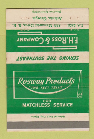 Matchbook Cover - FH Ross Company Atlanta GA PRINTING ERROR 40 Strike